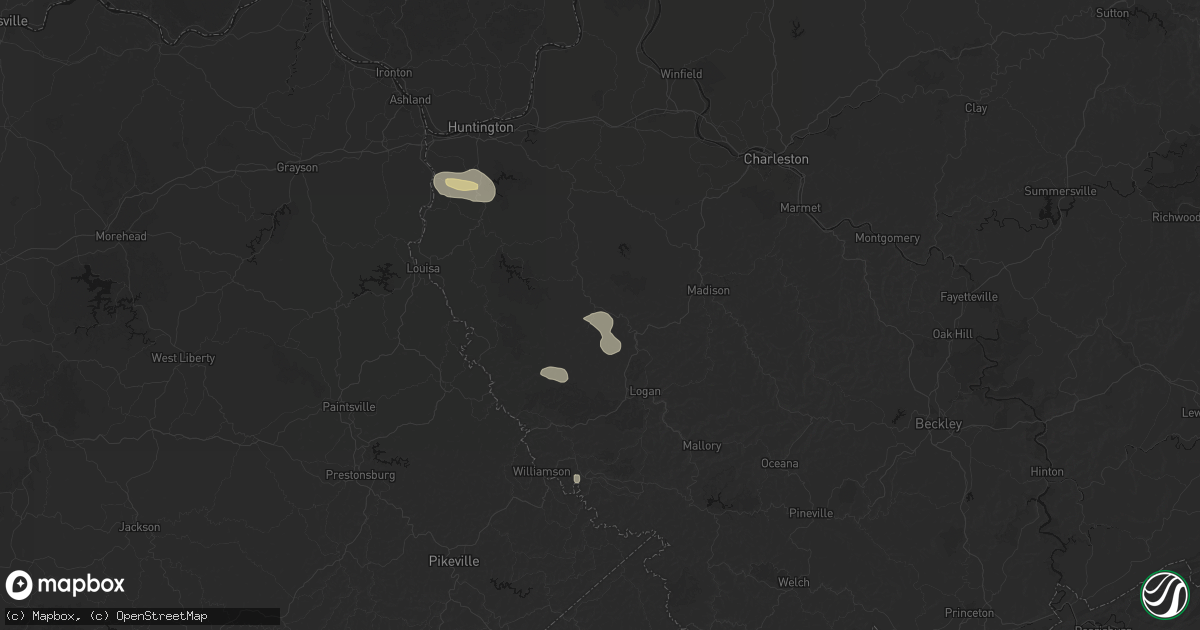 Hail map in Harts, WV on August 11, 2026