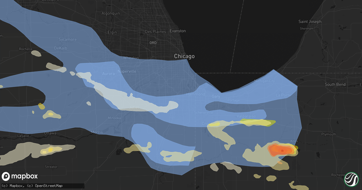 Hail map in Harvey, IL on August 11, 2026