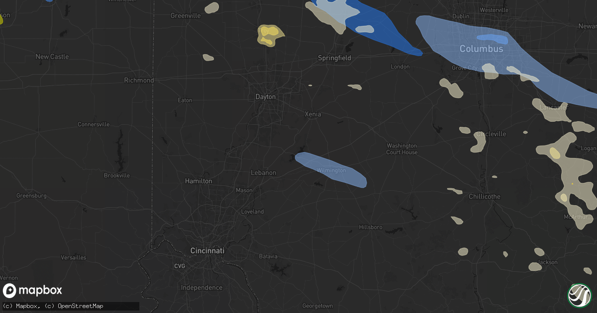 Hail map in Harveysburg, OH on August 11, 2026