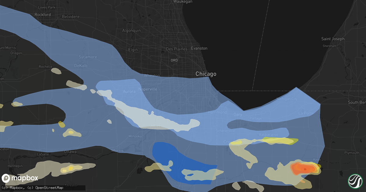 Hail map in Hickory Hills, IL on August 11, 2026