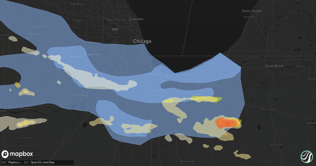Hail map in Highland, IN on August 11, 2026