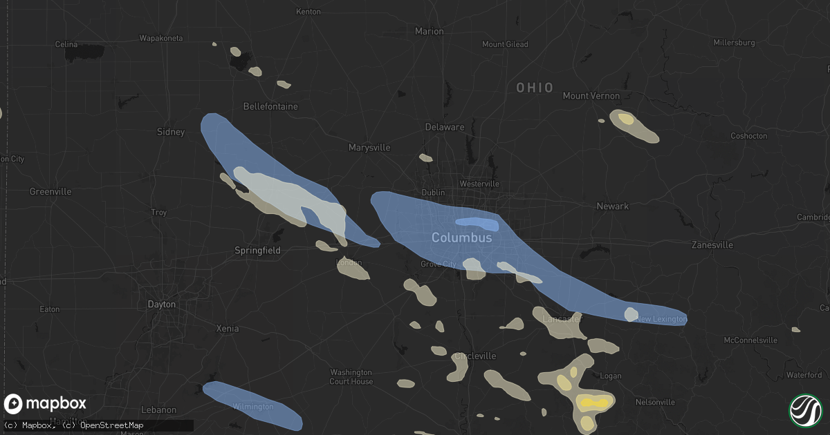 Hail map in Hilliard, OH on August 11, 2026