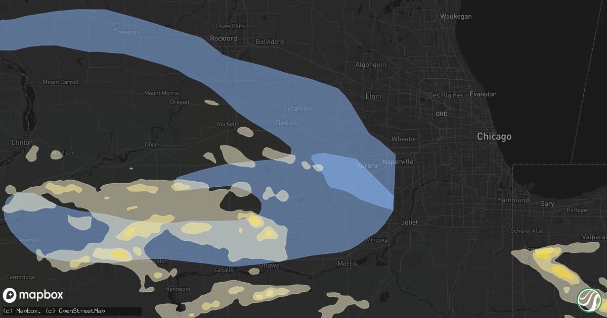 Hail map in Hinckley, IL on August 11, 2026