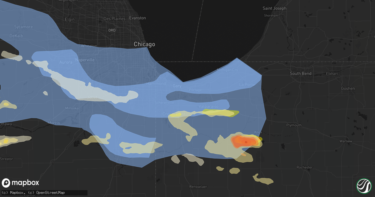 Hail map in Hobart, IN on August 11, 2026