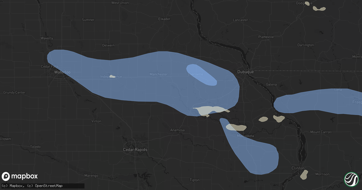 Hail map in Hopkinton, IA on August 11, 2026
