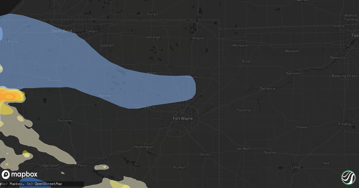 Hail map in Huntertown, IN on August 11, 2026