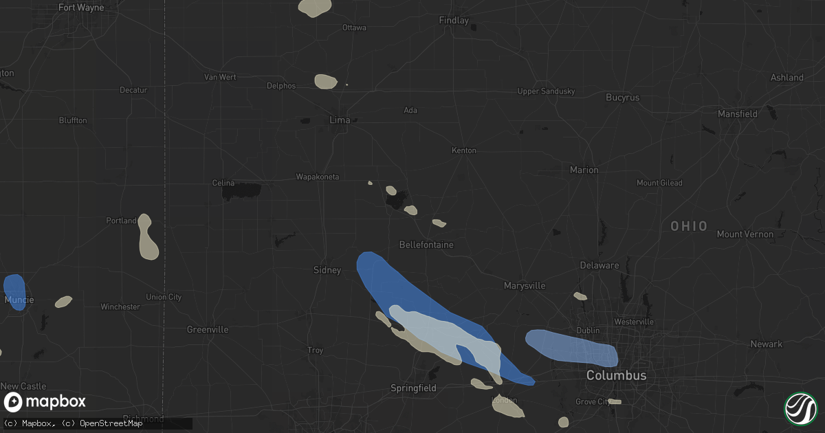 Hail map in Huntsville, OH on August 11, 2026