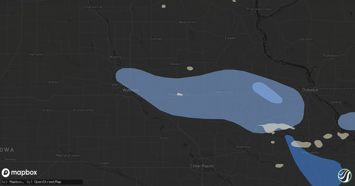 Hail map in Independence, IA on August 11, 2026