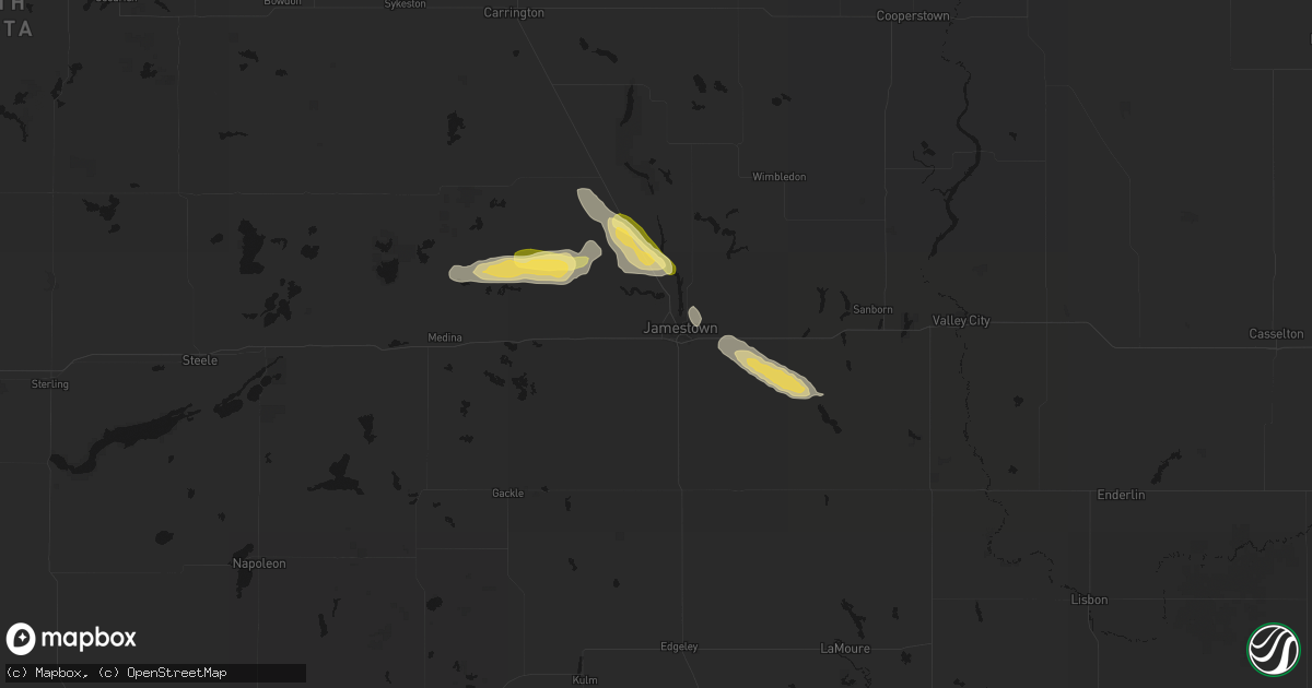 Hail map in Jamestown, ND on August 11, 2026