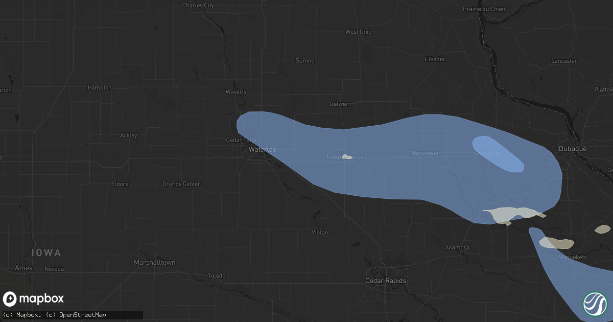 Hail map in Jesup, IA on August 11, 2026