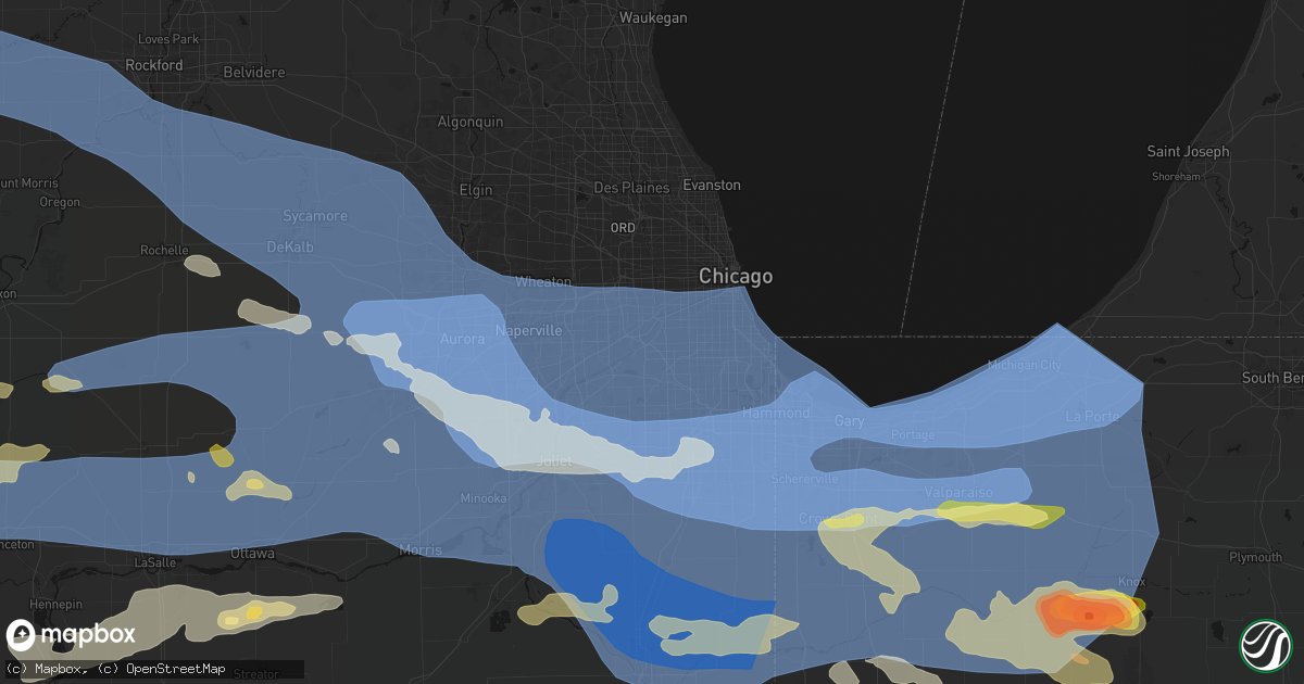 Hail map in Justice, IL on August 11, 2026