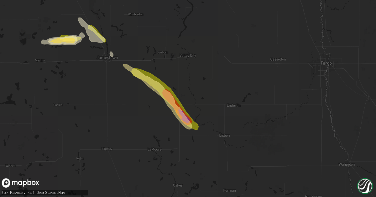 Hail map in Kathryn, ND on August 11, 2026