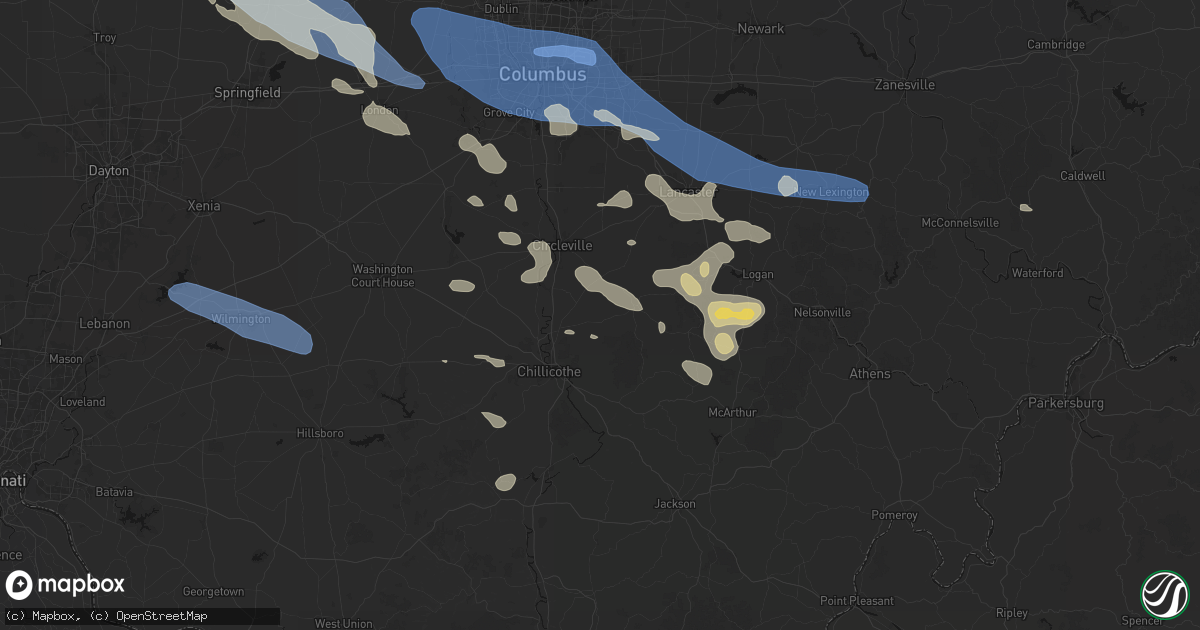 Hail map in Kingston, OH on August 11, 2026