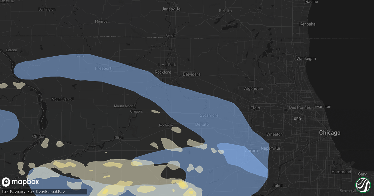 Hail map in Kirkland, IL on August 11, 2026