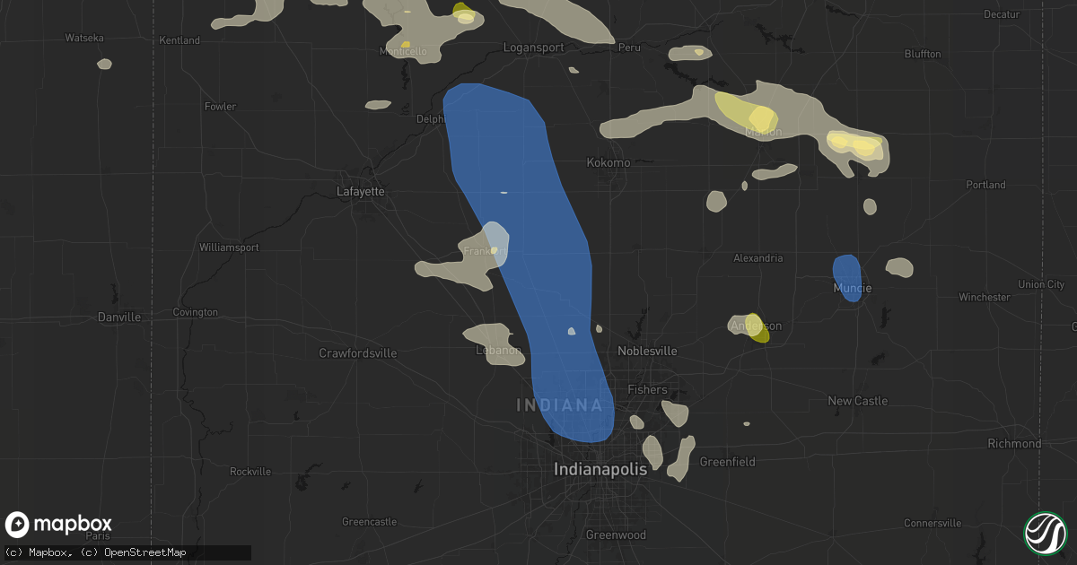 Hail map in Kirklin, IN on August 11, 2026