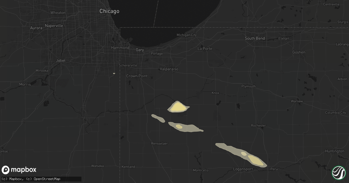 Hail map in Kouts, IN on August 11, 2026