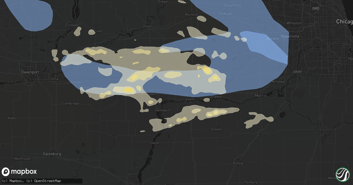 Hail map in Ladd, IL on August 11, 2026