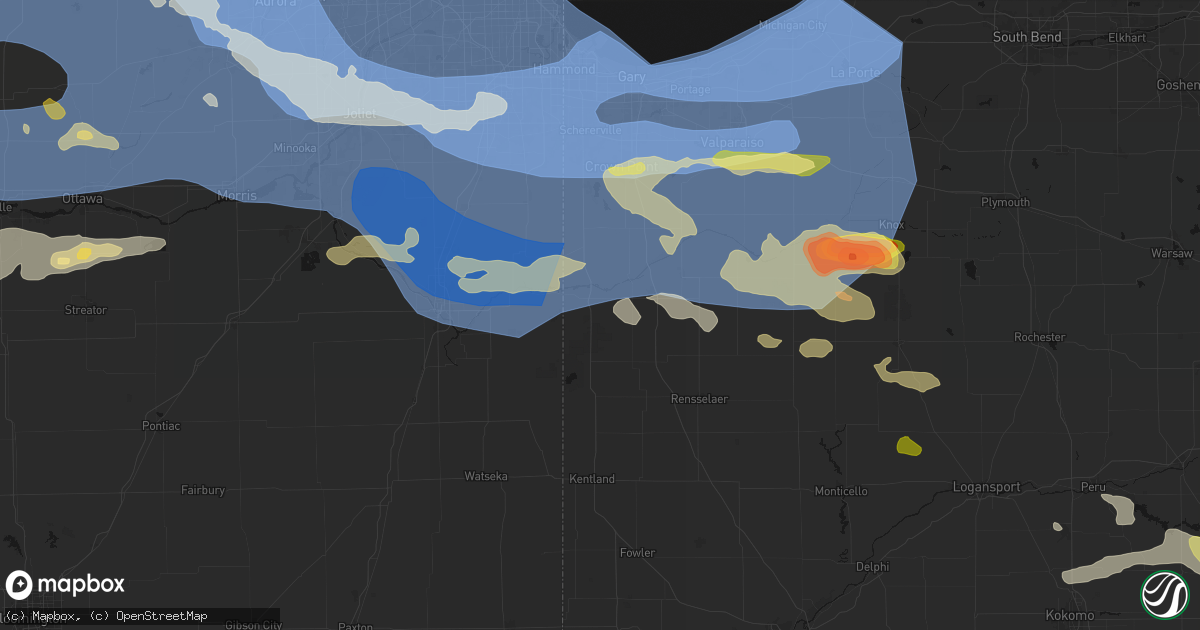 Hail map in Lake Village, IN on August 11, 2026