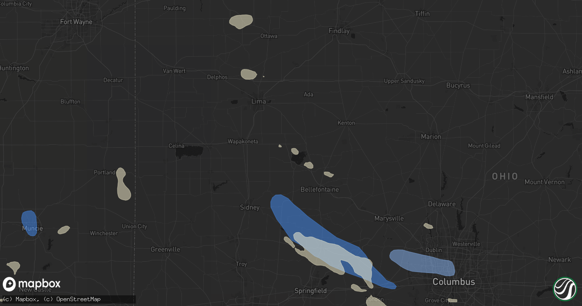 Hail map in Lakeview, OH on August 11, 2026