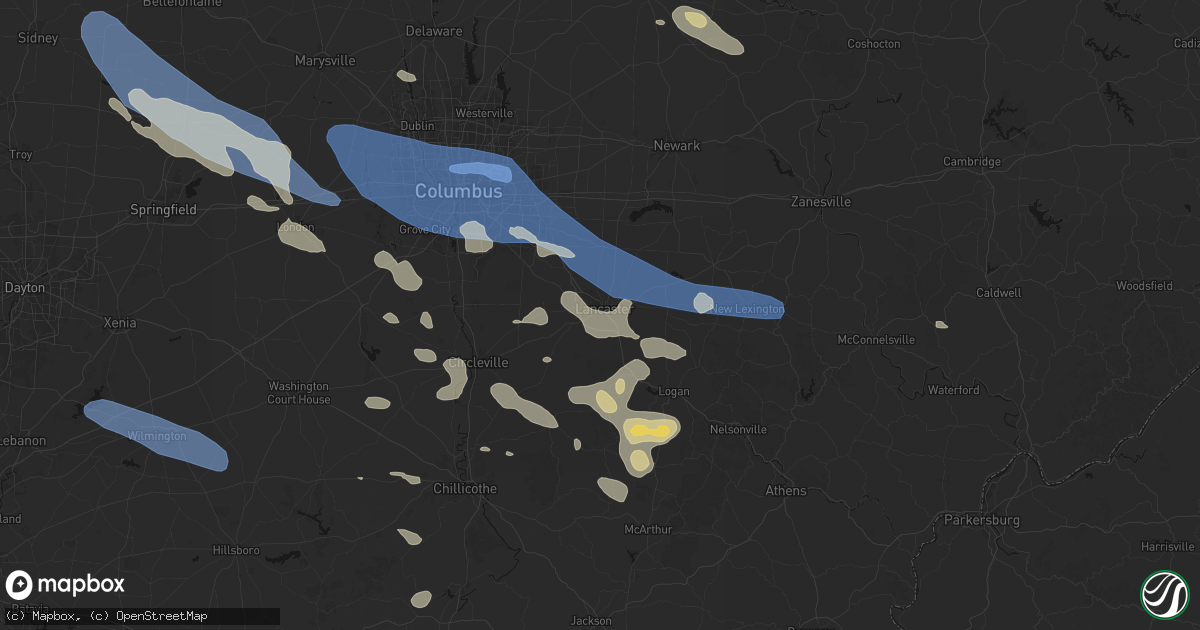 Hail map in Lancaster, OH on August 11, 2026