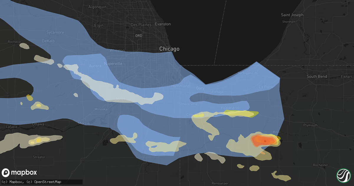Hail map in Lansing, IL on August 11, 2026