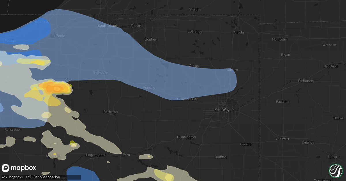 Hail map in Larwill, IN on August 11, 2026