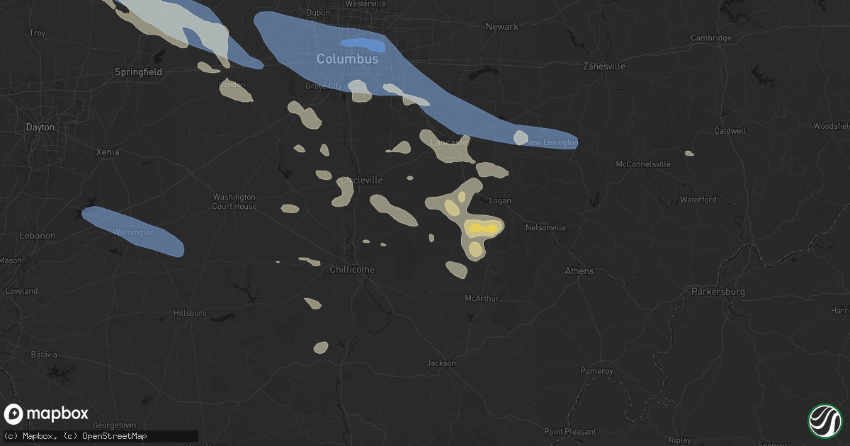 Hail map in Laurelville, OH on August 11, 2026