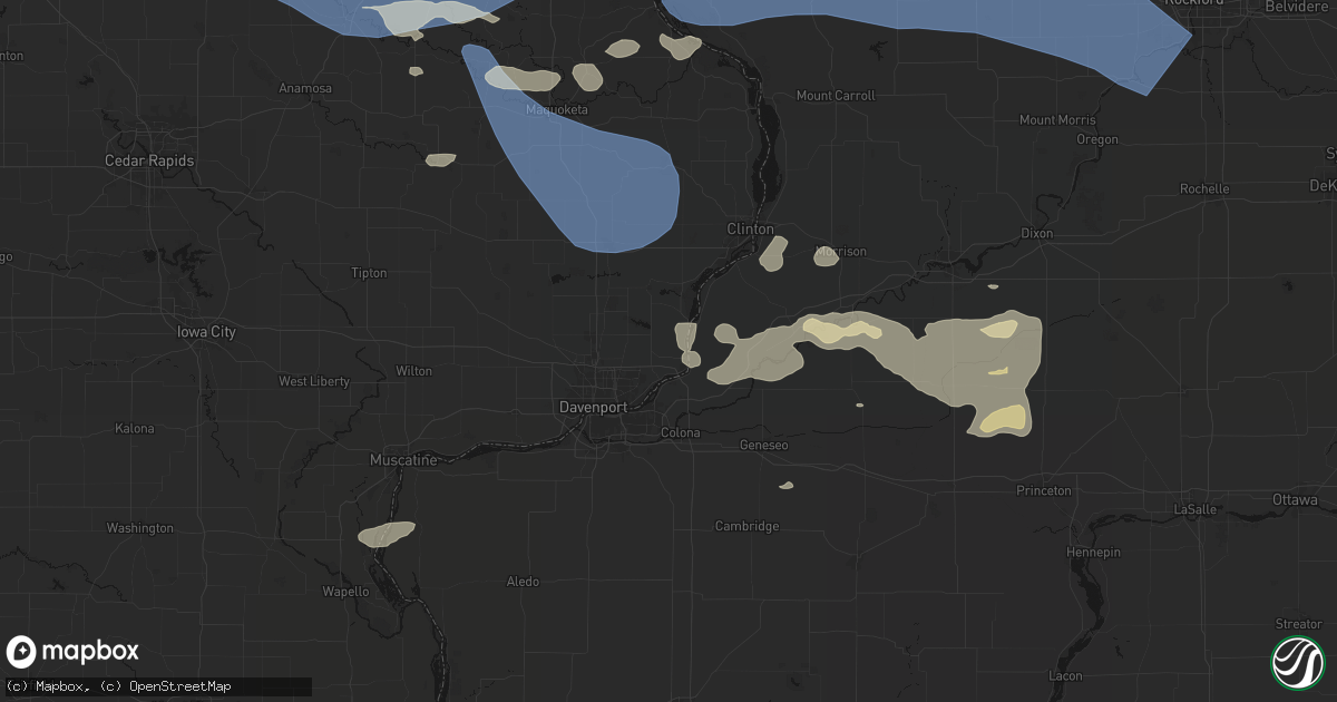 Hail map in Le Claire, IA on August 11, 2026