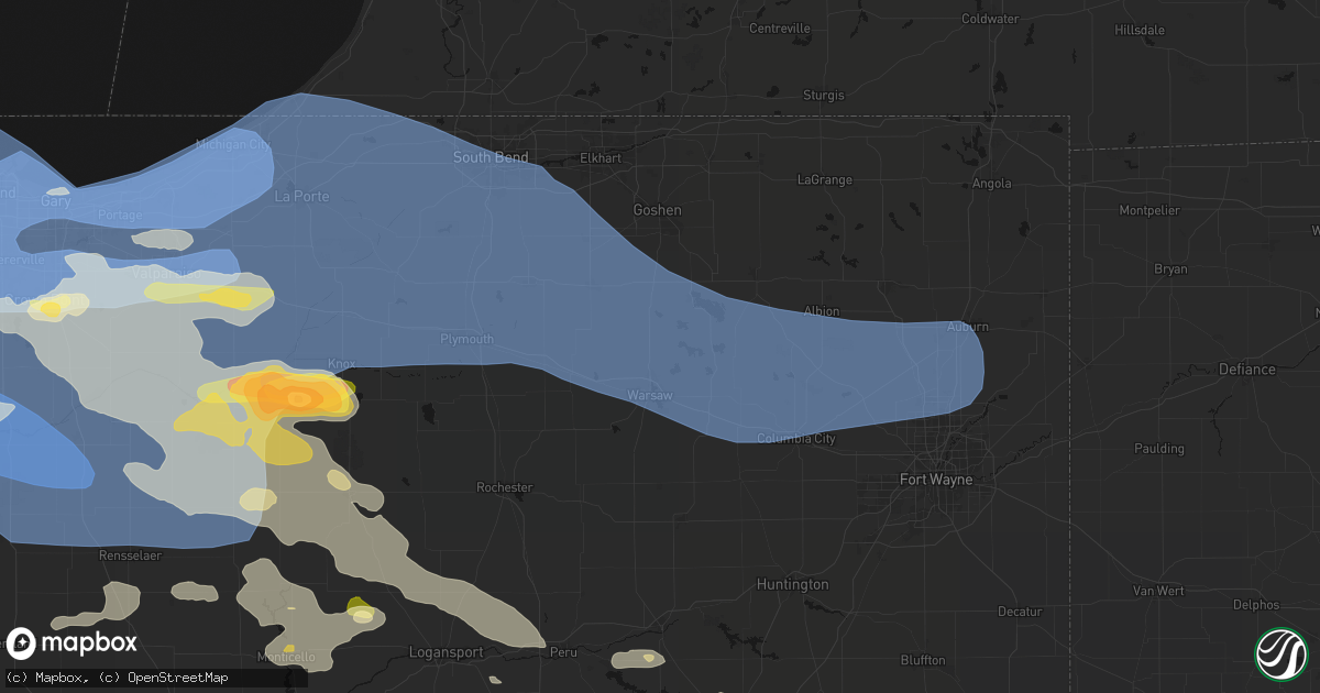Hail map in Leesburg, IN on August 11, 2026