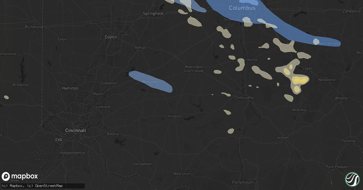 Hail map in Leesburg, OH on August 11, 2026