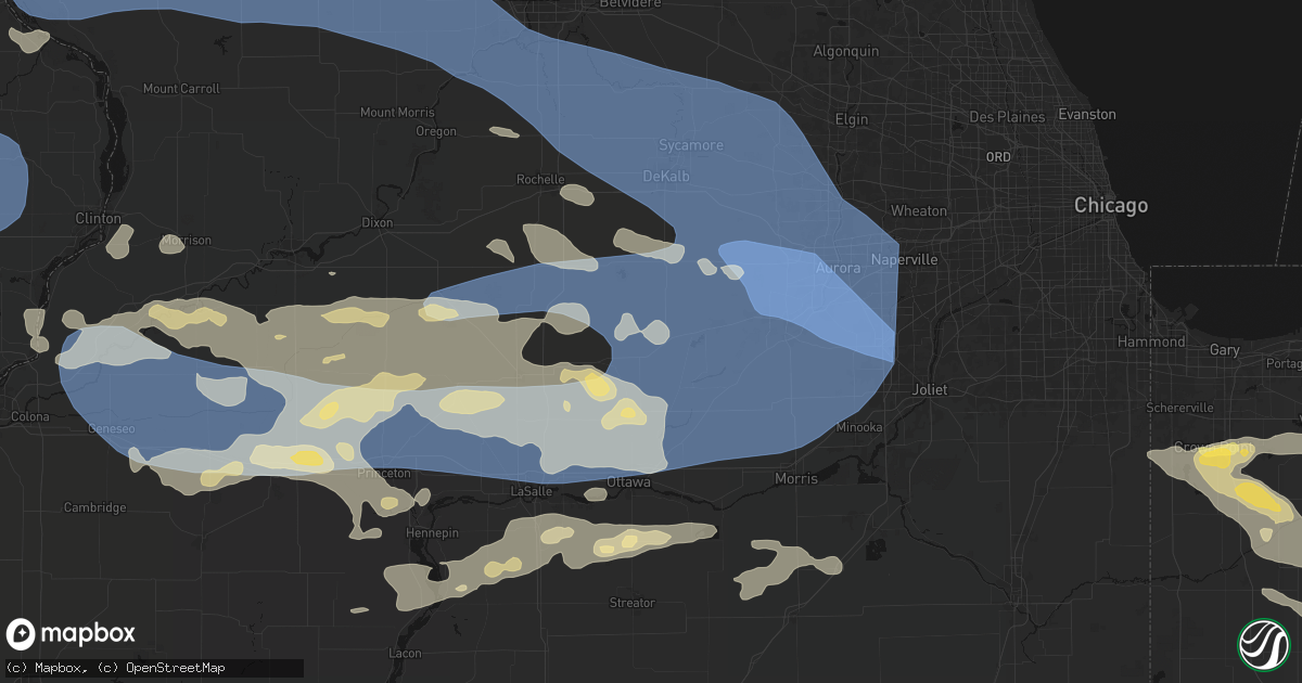 Hail map in Leland, IL on August 11, 2026
