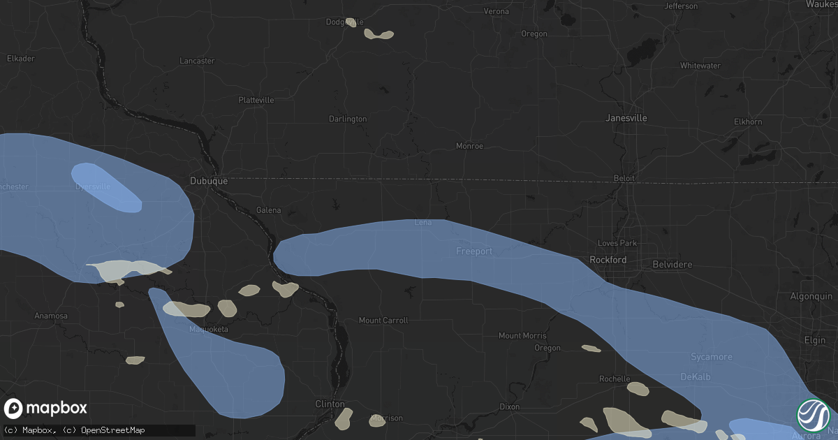 Hail map in Lena, IL on August 11, 2026