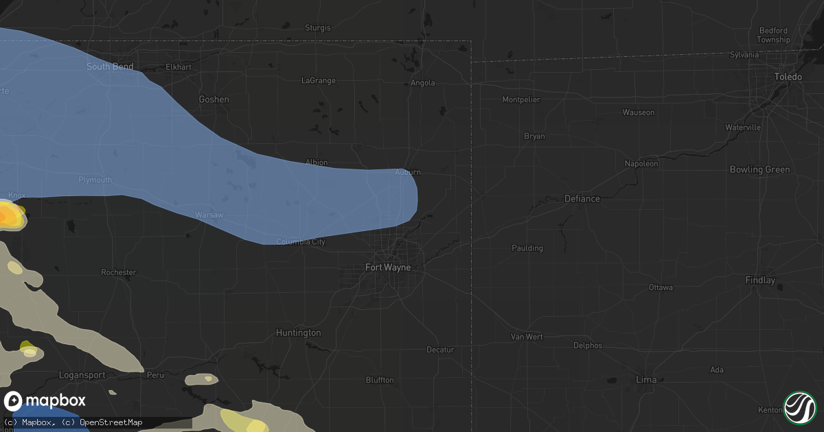 Hail map in Leo, IN on August 11, 2026