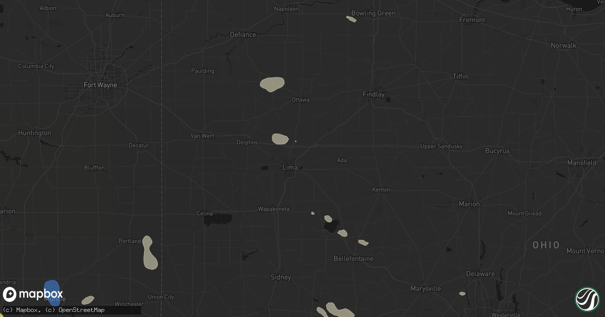Hail map in Lima, OH on August 11, 2026