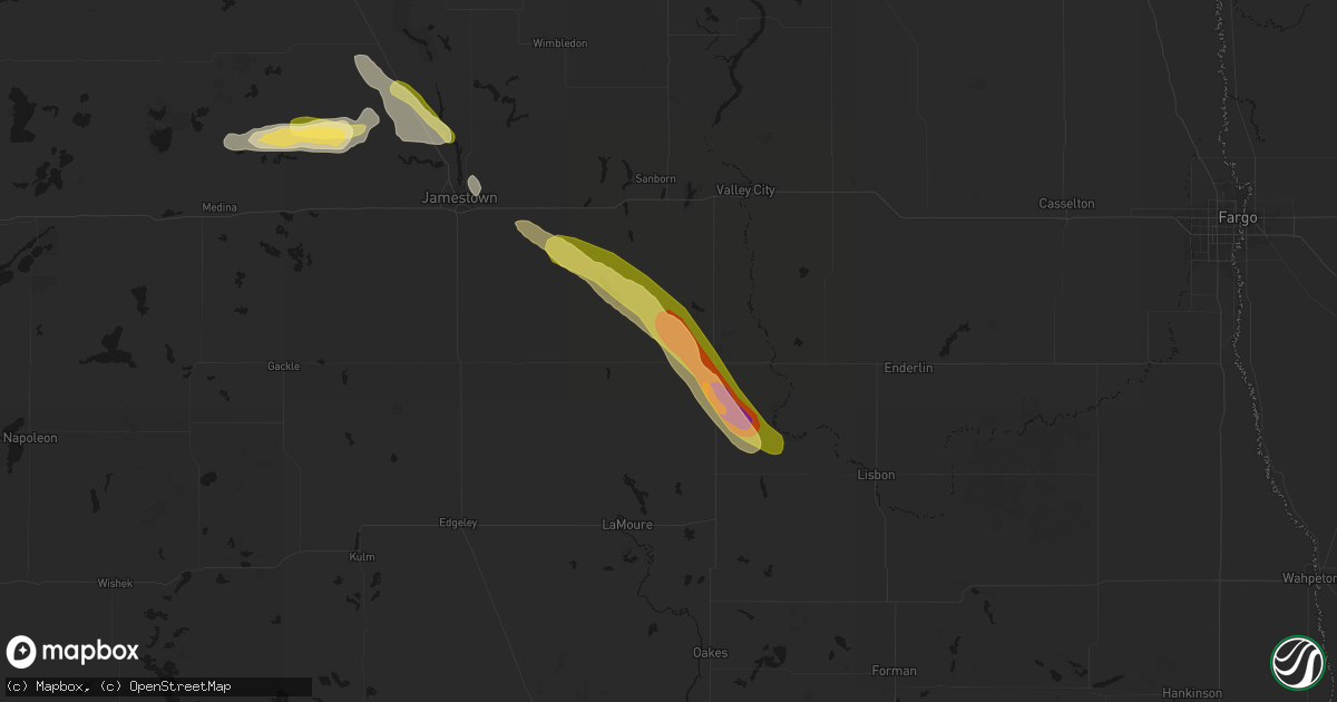 Hail map in Litchville, ND on August 11, 2026