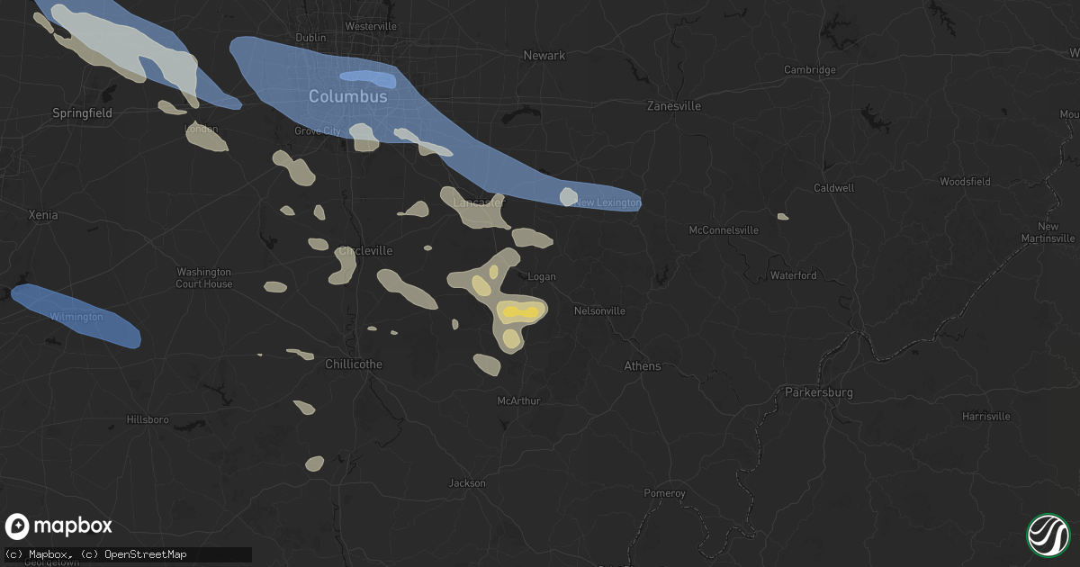Hail map in Logan, OH on August 11, 2026