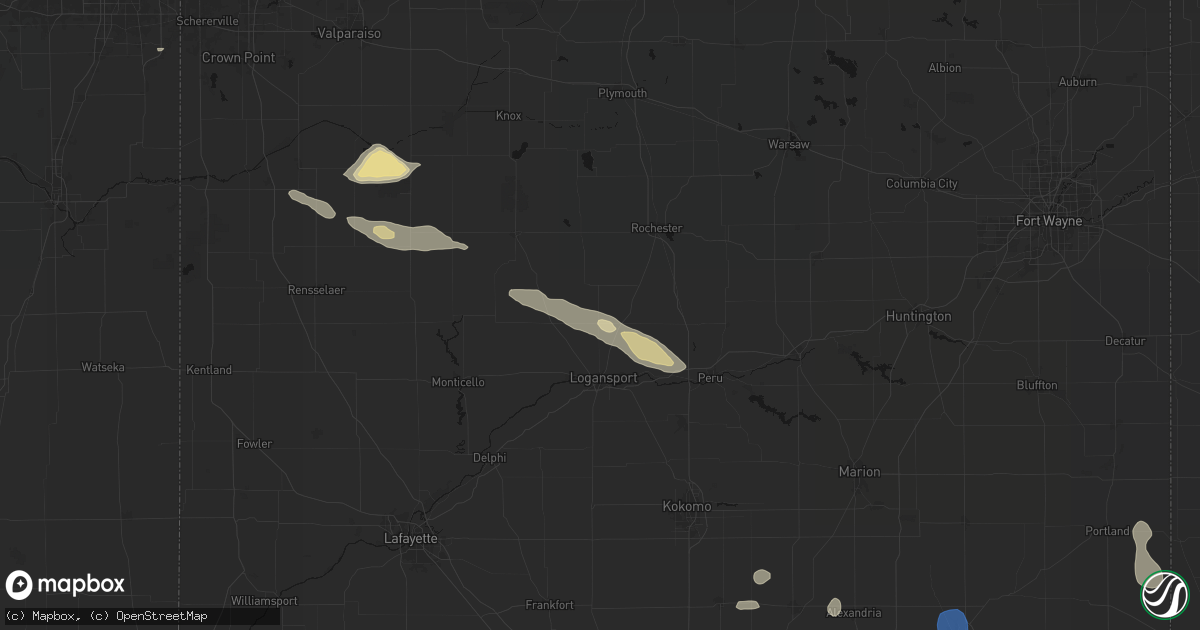 Hail map in Lucerne, IN on August 11, 2026