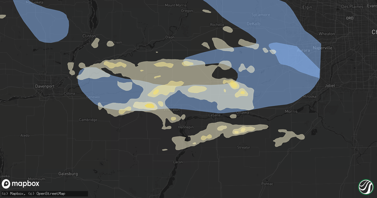 Hail map in Malden, IL on August 11, 2026