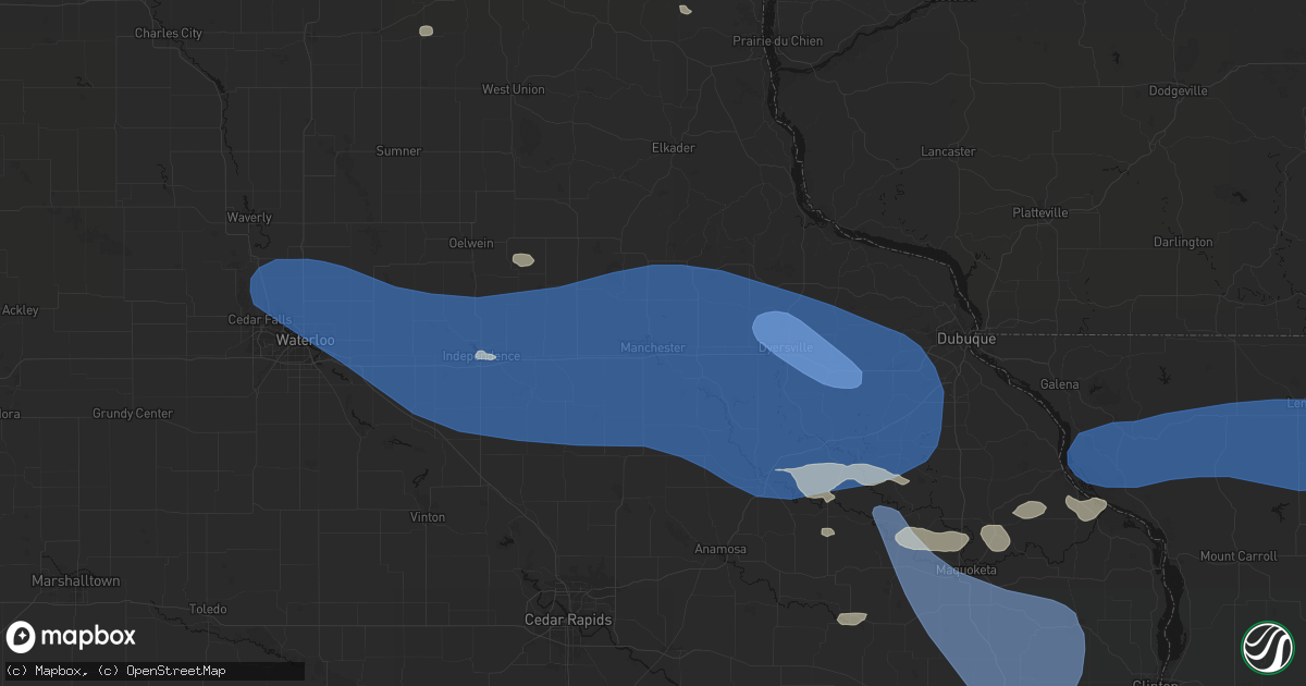 Hail map in Manchester, IA on August 11, 2026