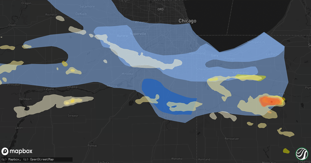 Hail map in Manhattan, IL on August 11, 2026