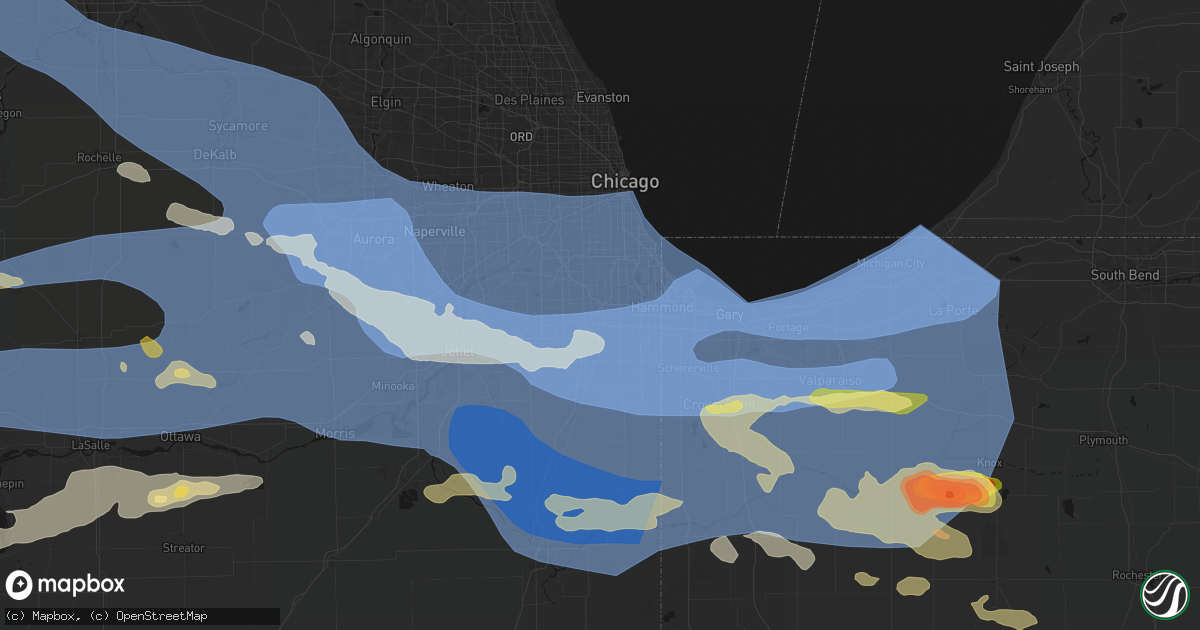 Hail map in Markham, IL on August 11, 2026