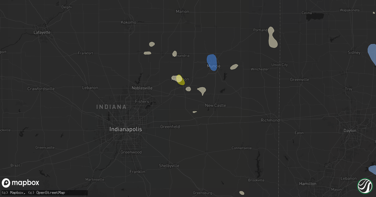Hail map in Markleville, IN on August 11, 2026