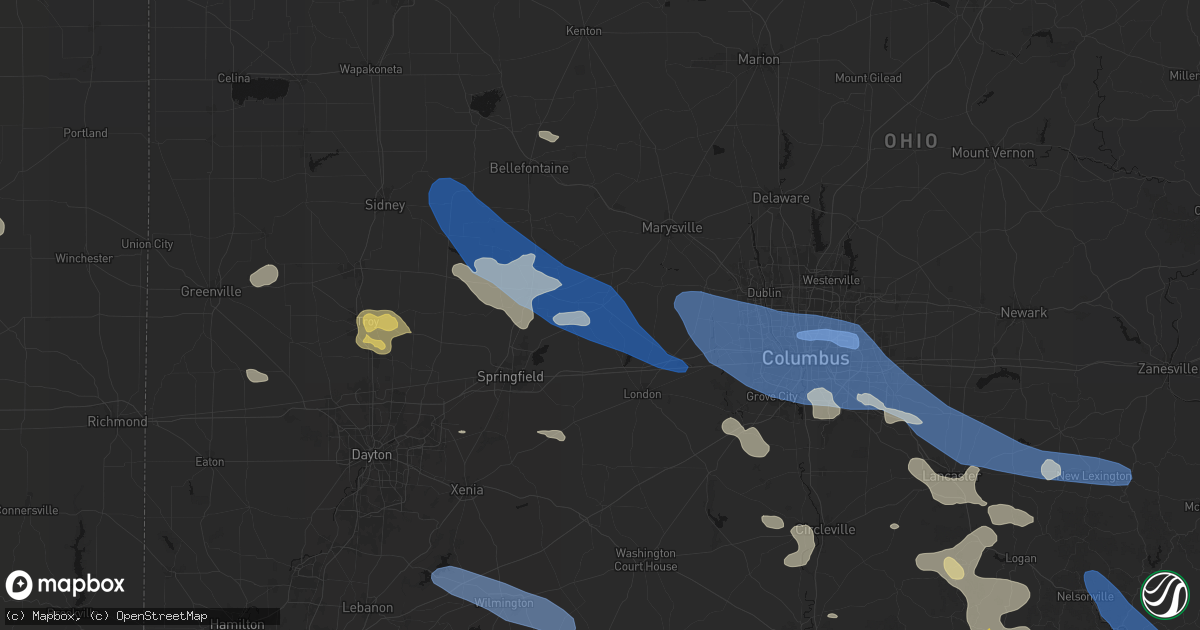 Hail map in Mechanicsburg, OH on August 11, 2026