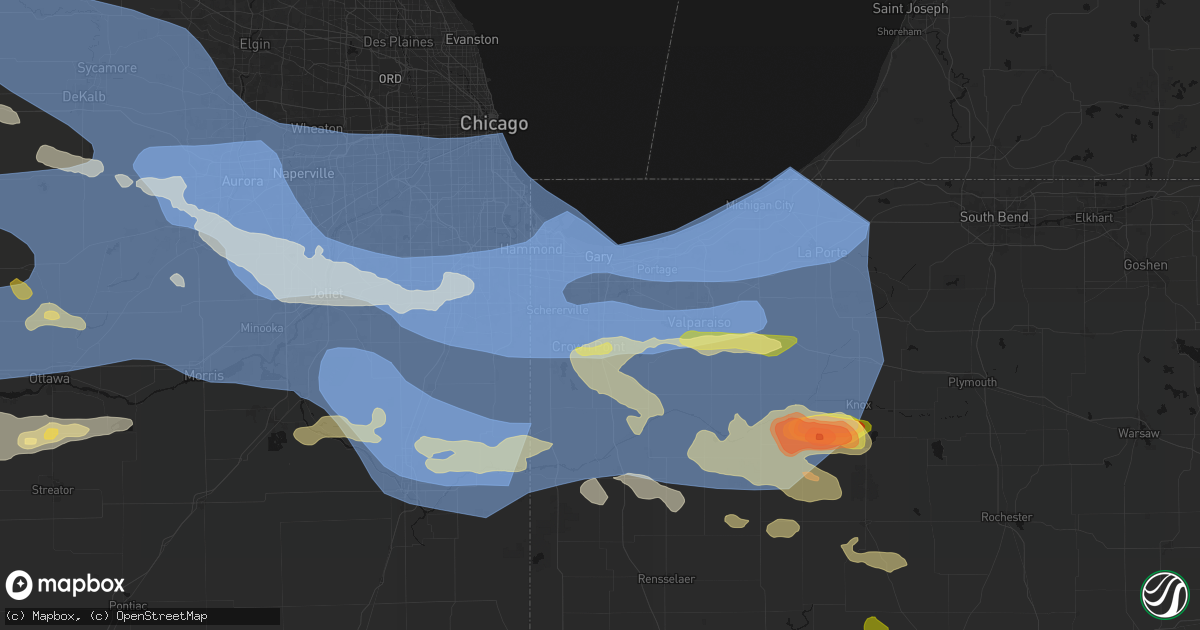 Hail map in Merrillville, IN on August 11, 2026