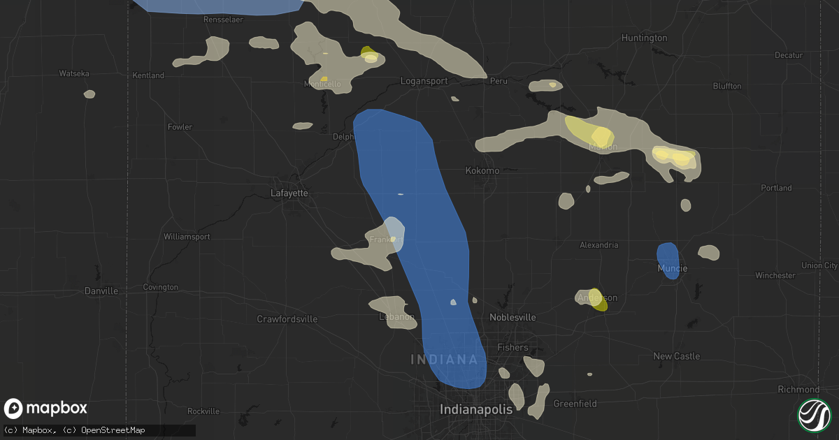 Hail map in Michigantown, IN on August 11, 2026