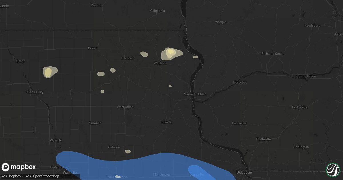 Hail map in Monona, IA on August 11, 2026