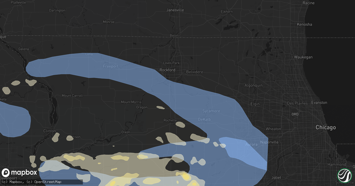 Hail map in Monroe Center, IL on August 11, 2026