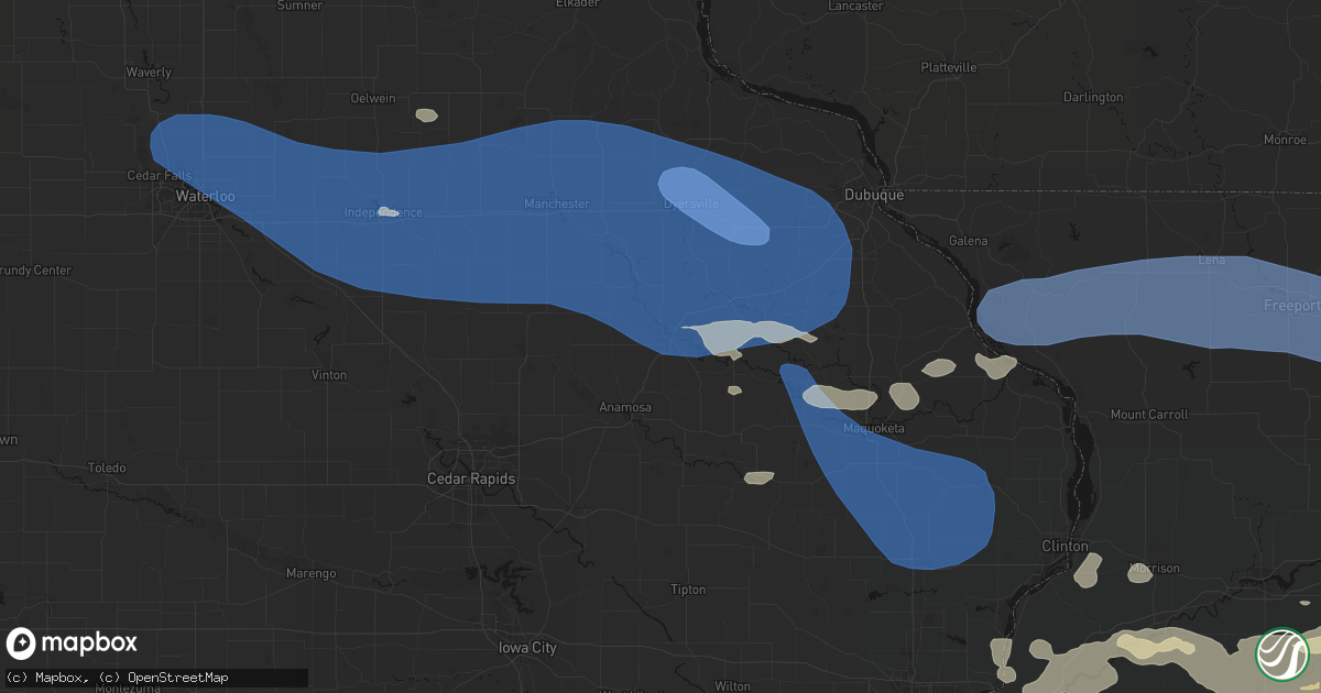 Hail map in Monticello, IA on August 11, 2026