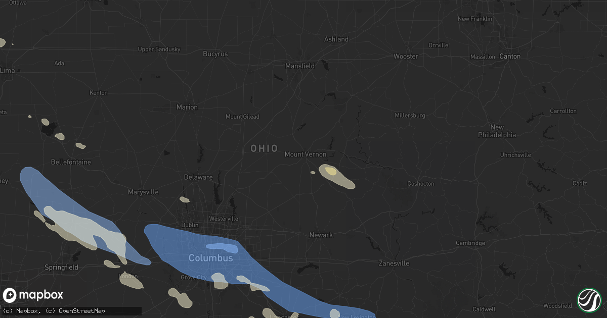 Hail map in Mount Vernon, OH on August 11, 2026