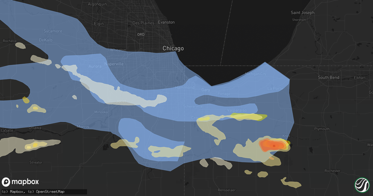 Hail map in Munster, IN on August 11, 2026